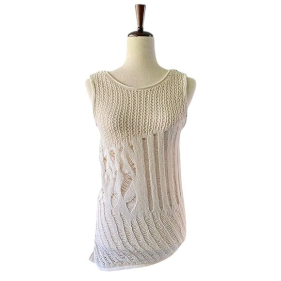 Zara Knitted Side Cutout Crochet Sweater Tank Top Sleeveless Cream Ivory M NWT - Picture 5 of 16